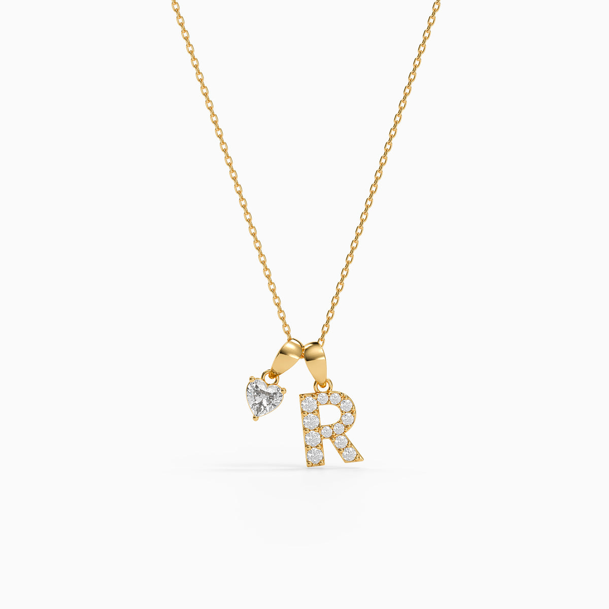 Personalised Gold Heart Lab Grown Diamond Initial Pendant (9k)