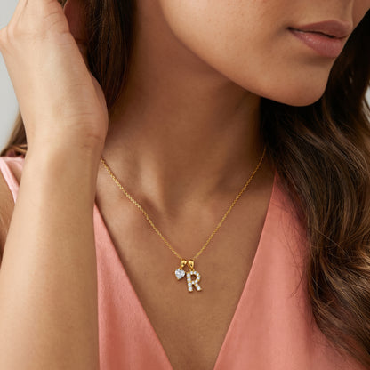 Personalised Gold Heart Lab Grown Diamond Initial Pendant (9k)