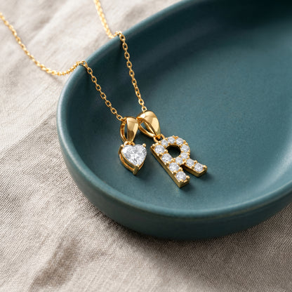 Personalised Gold Heart Lab Grown Diamond Initial Pendant (9k)