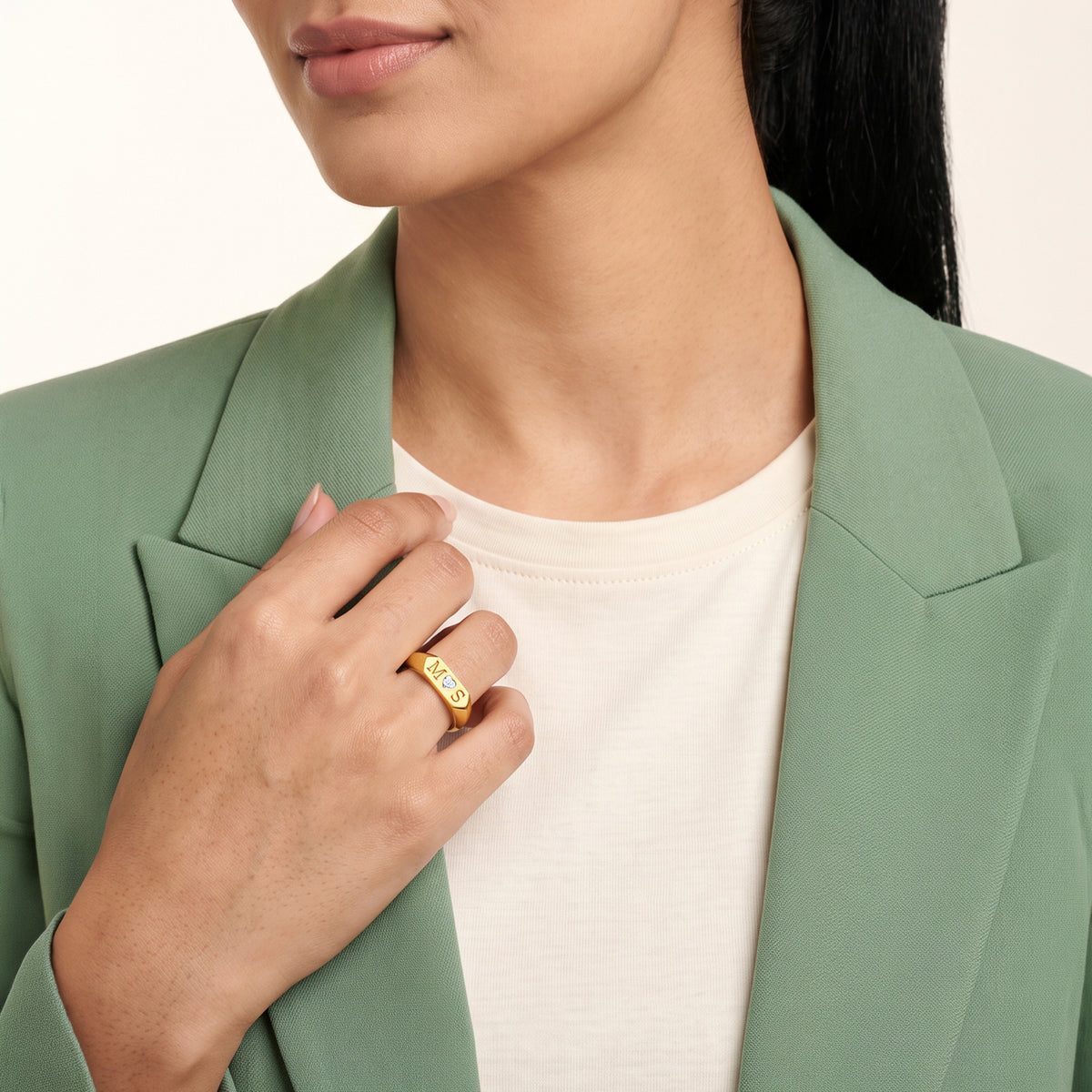 Personalised Gold Lucina Lab Grown Diamond Initial Ring (Size 12)