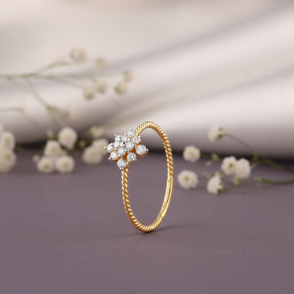 Gold Snowflake Beaded Lab Grown Diamond Ring