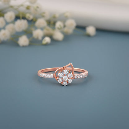 Rose Gold Floral Shell Lab Grown Diamond Ring