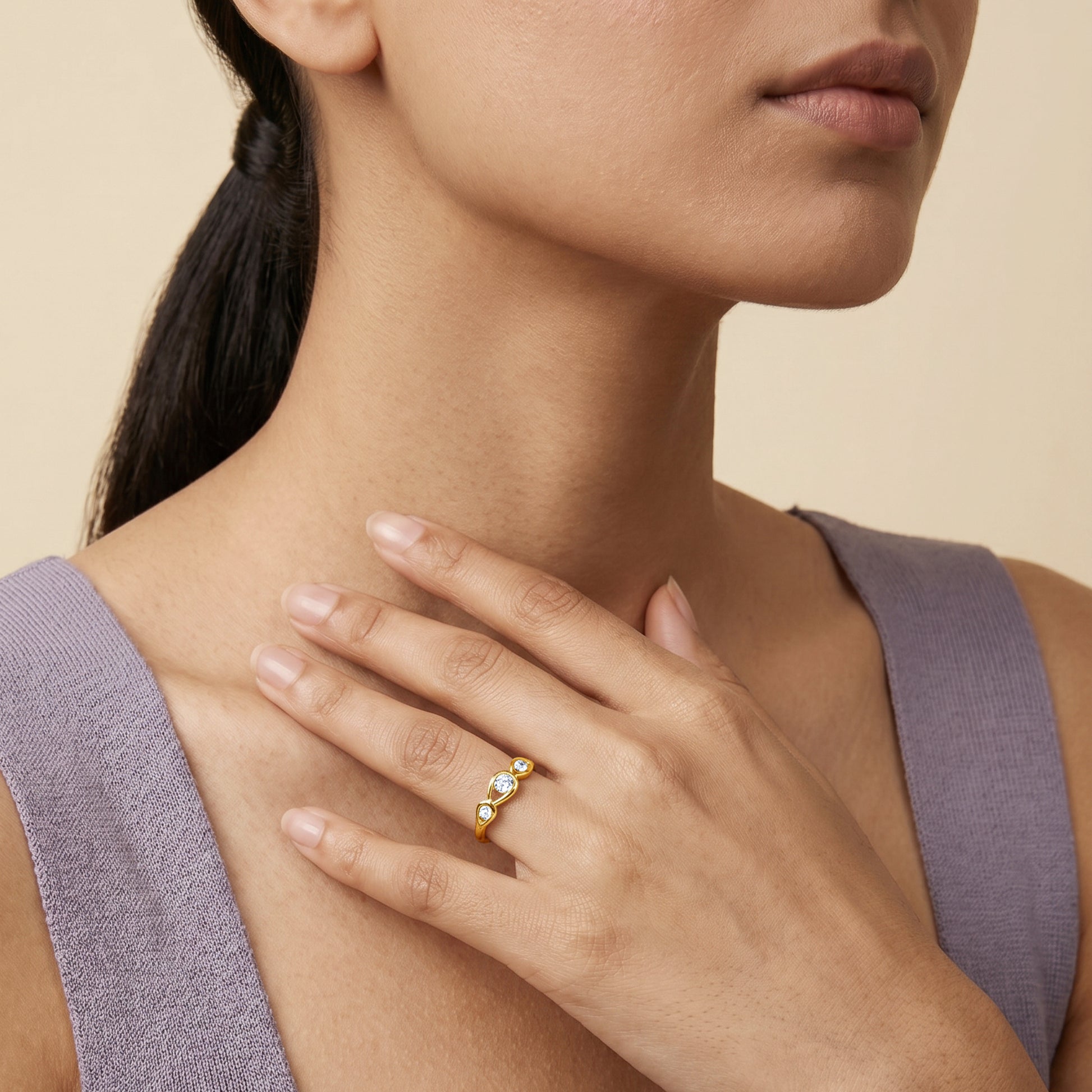 Gold Riviere Petale Lab Grown Diamond Ring (Size 12)