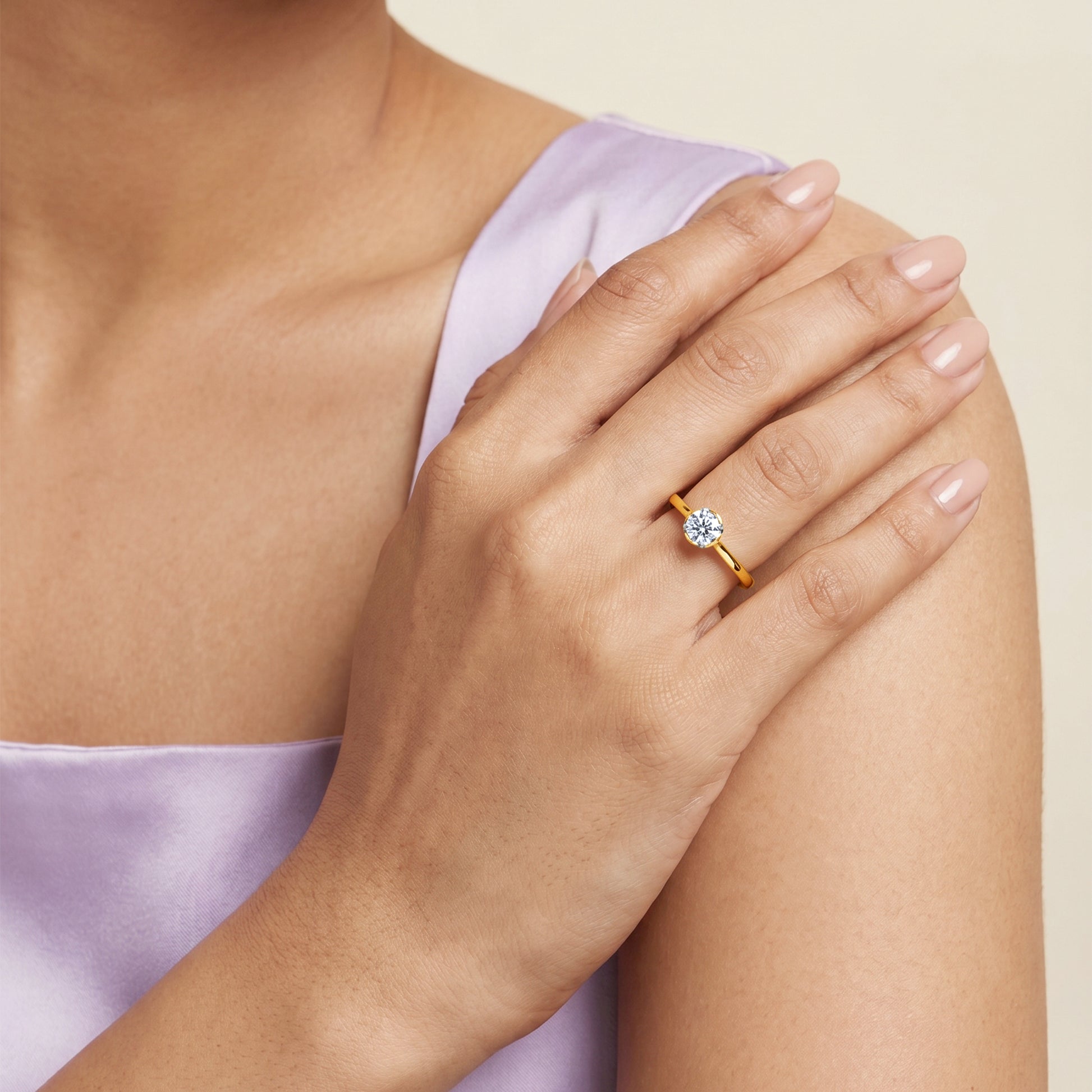 Gold Solene Solitaire Lab Grown Diamond Ring (Size 12)