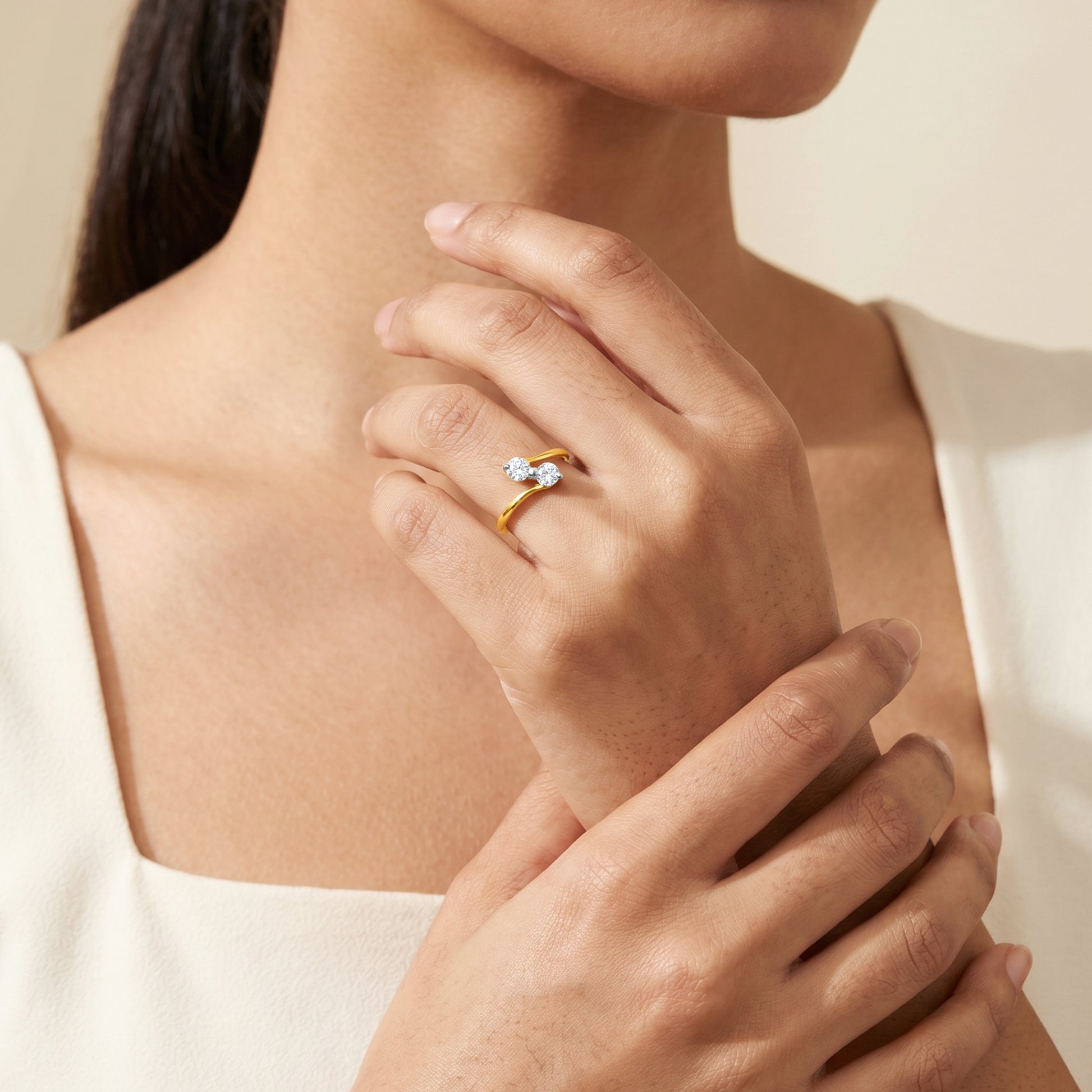 Gold Orlisse Chevron Lab Grown Diamond Ring (Size 12)