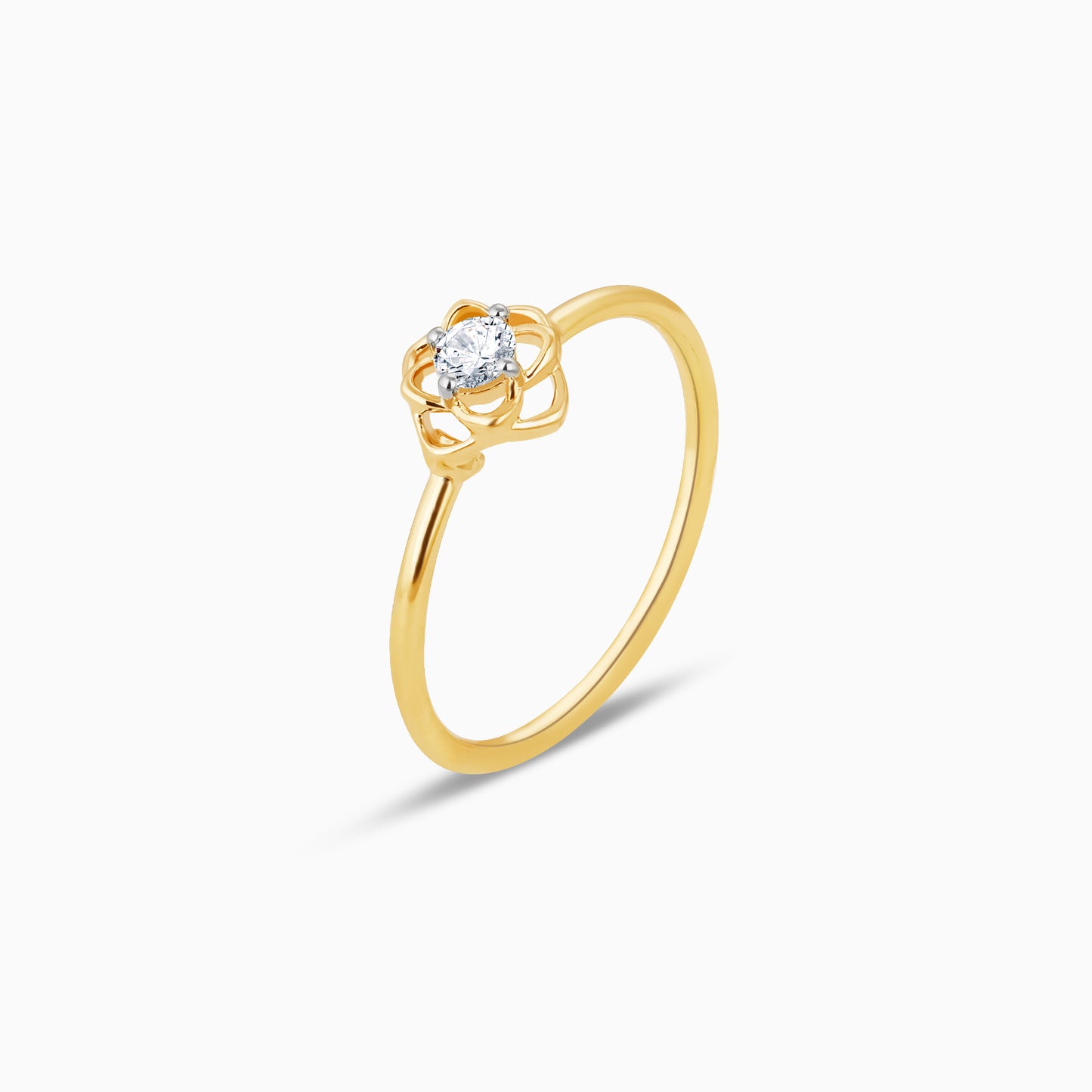 Gold Floral Solitaire Diamond Ring