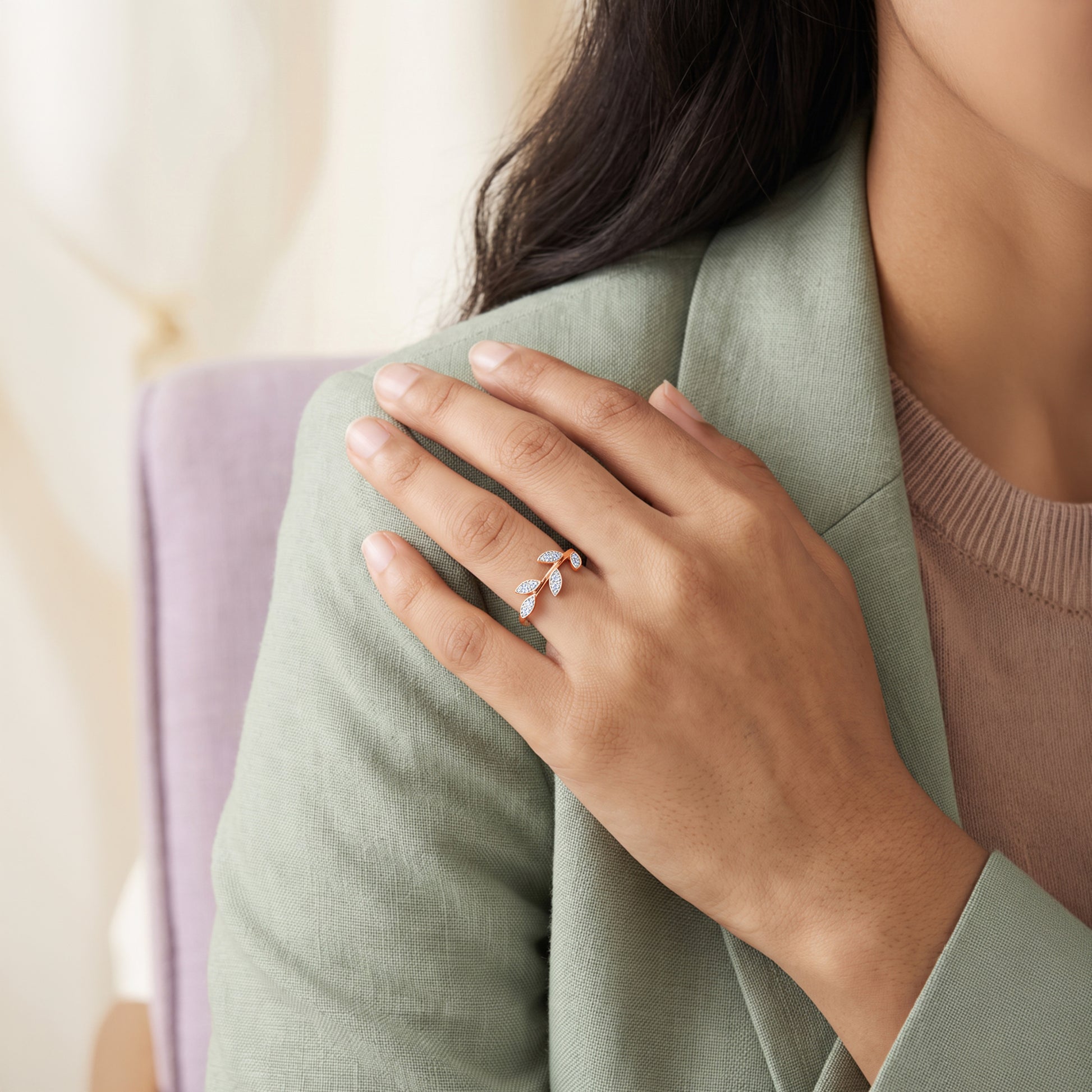Rose Gold Laurel Whisper Lab Grown Diamond Ring (Size 12)