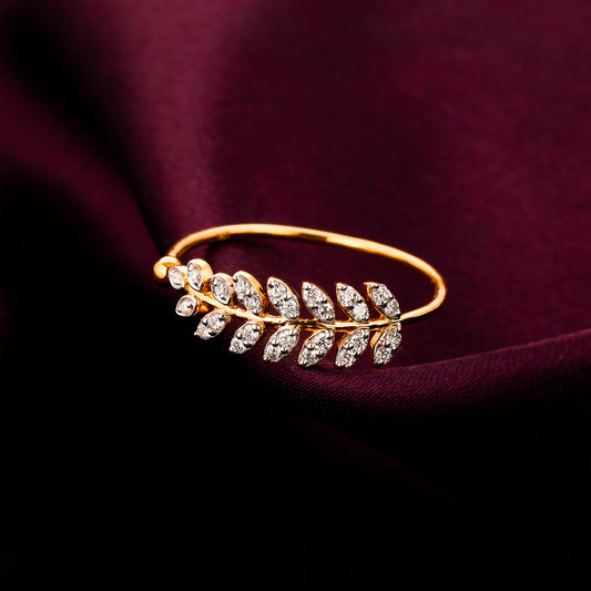 Gold Cherished Leaf Diamond Ring