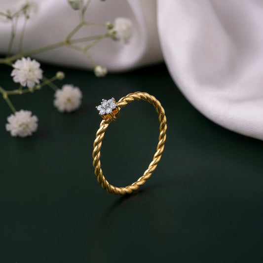 Gold Twist in Bloom Lab Grown Diamond Ring (Size 12)