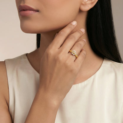 Gold Mesmerising Flower Lab Grown Diamond Ring (Size 12)