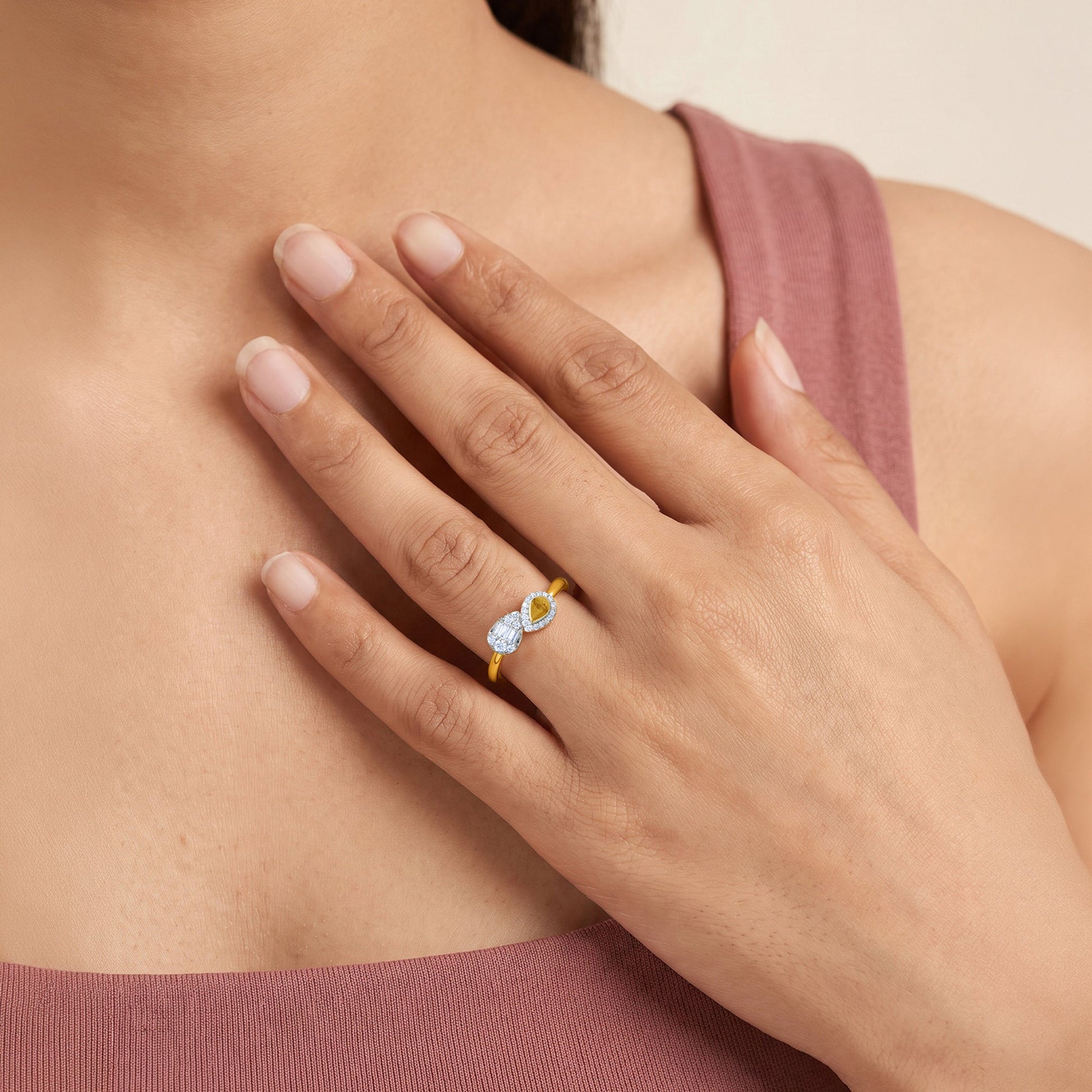 Gold Hugging Buds Lab Grown Diamond Ring (Size 12)