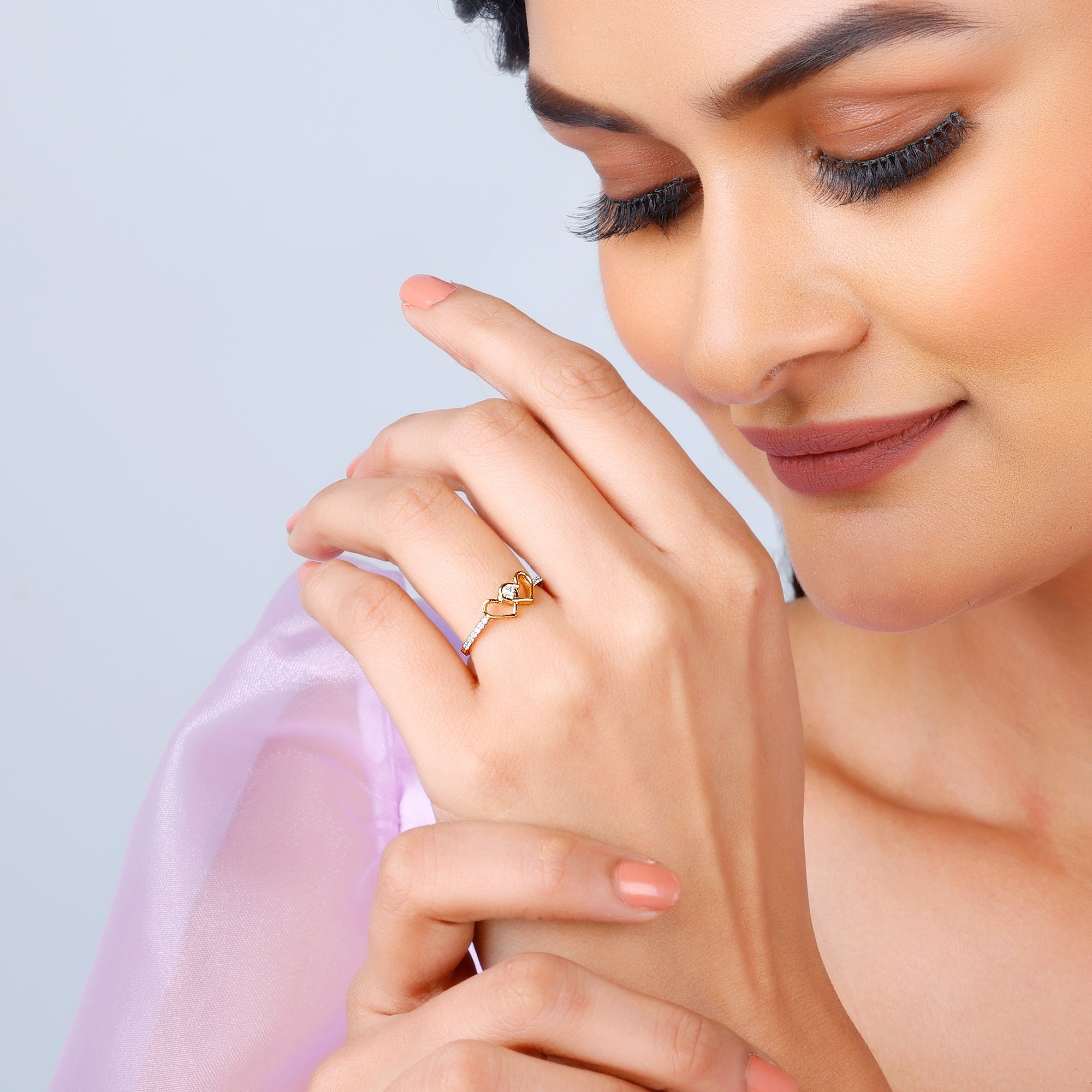 Gold Twin Hearts Diamond Ring - view 3