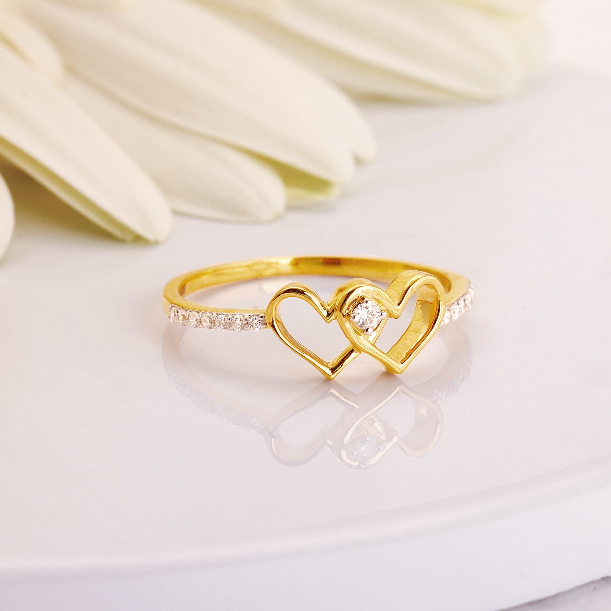 Gold Twin Hearts Diamond Ring - view 2