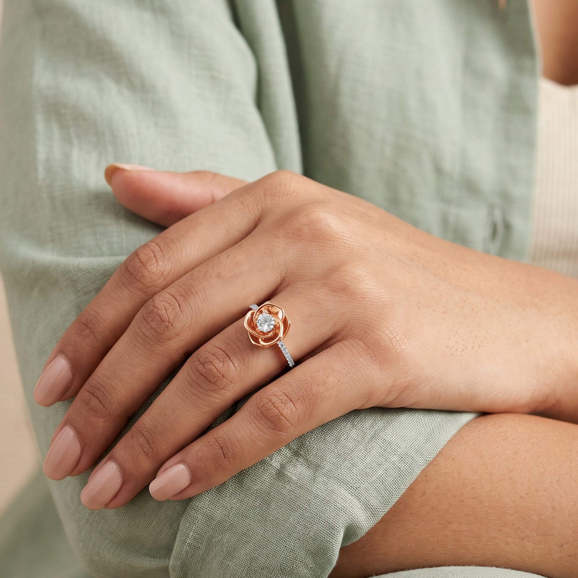 Rose Gold Hue Contour Lab Grown Diamond Ring (Size 12)