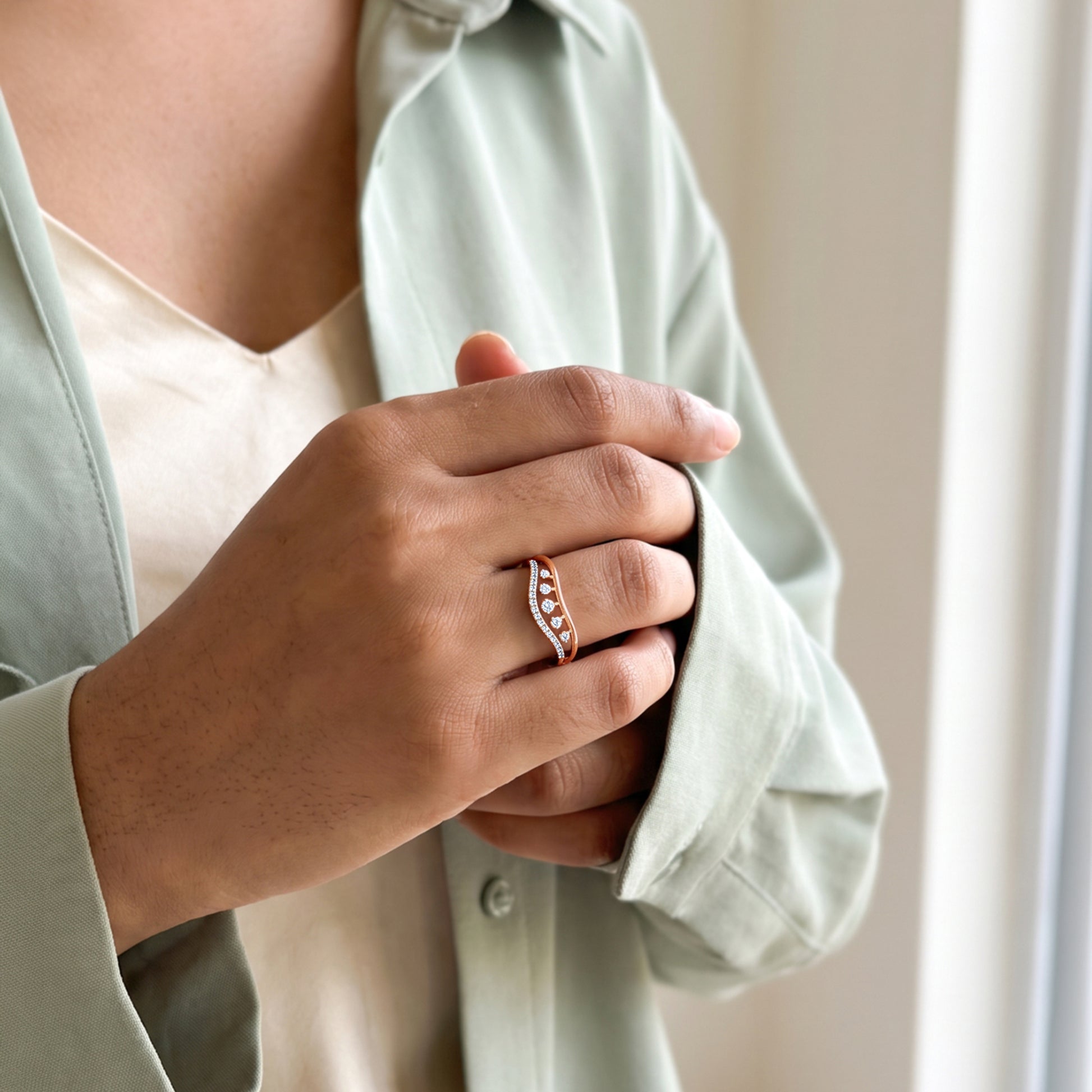 Rose Gold Celestial Arc Lab Grown Diamond Ring (Size 12)