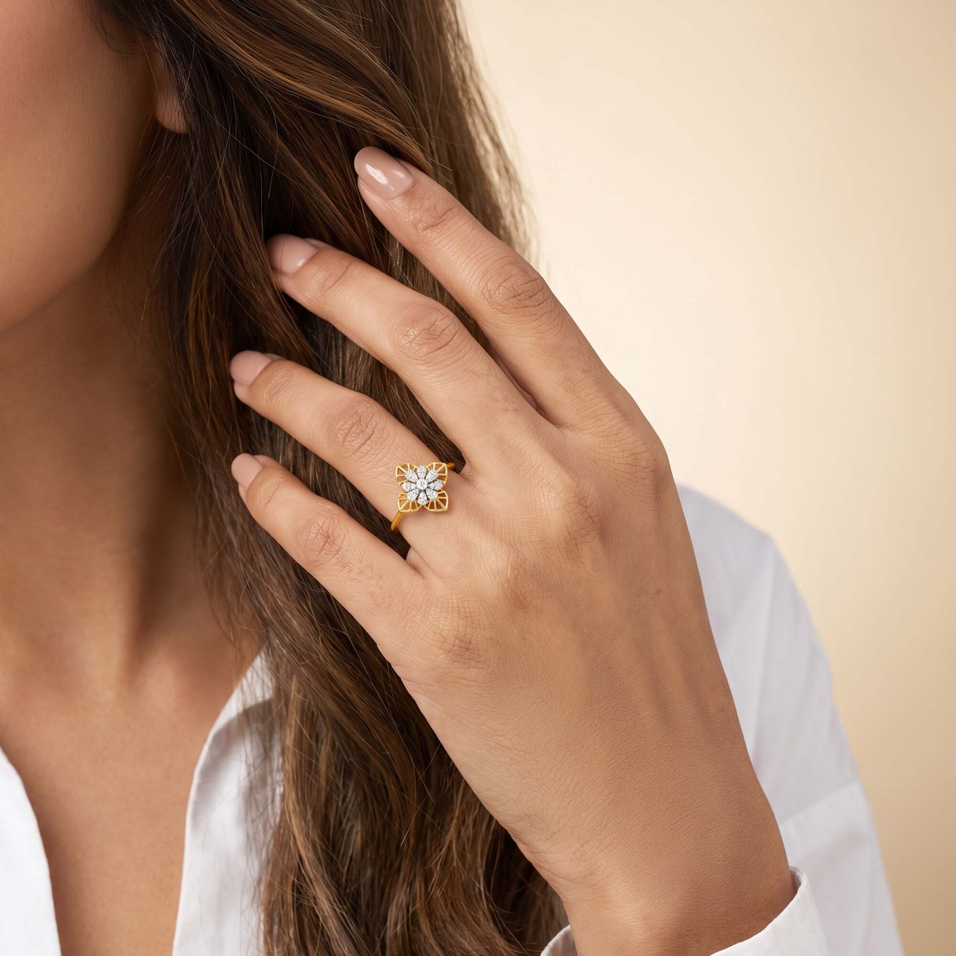 Gold Fleur Etoile Lab Grown Diamond Ring (Size 12)