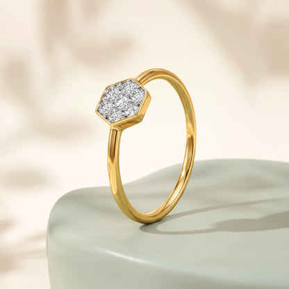 Gold Hexagon Shine Lab Grown Diamond Ring (Size 12)