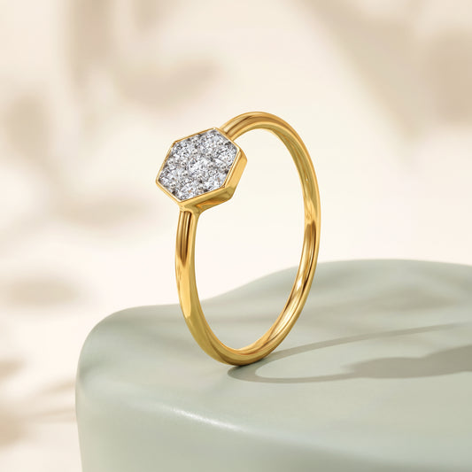 Gold Hexagon Shine Lab Grown Diamond Ring (Size 12)
