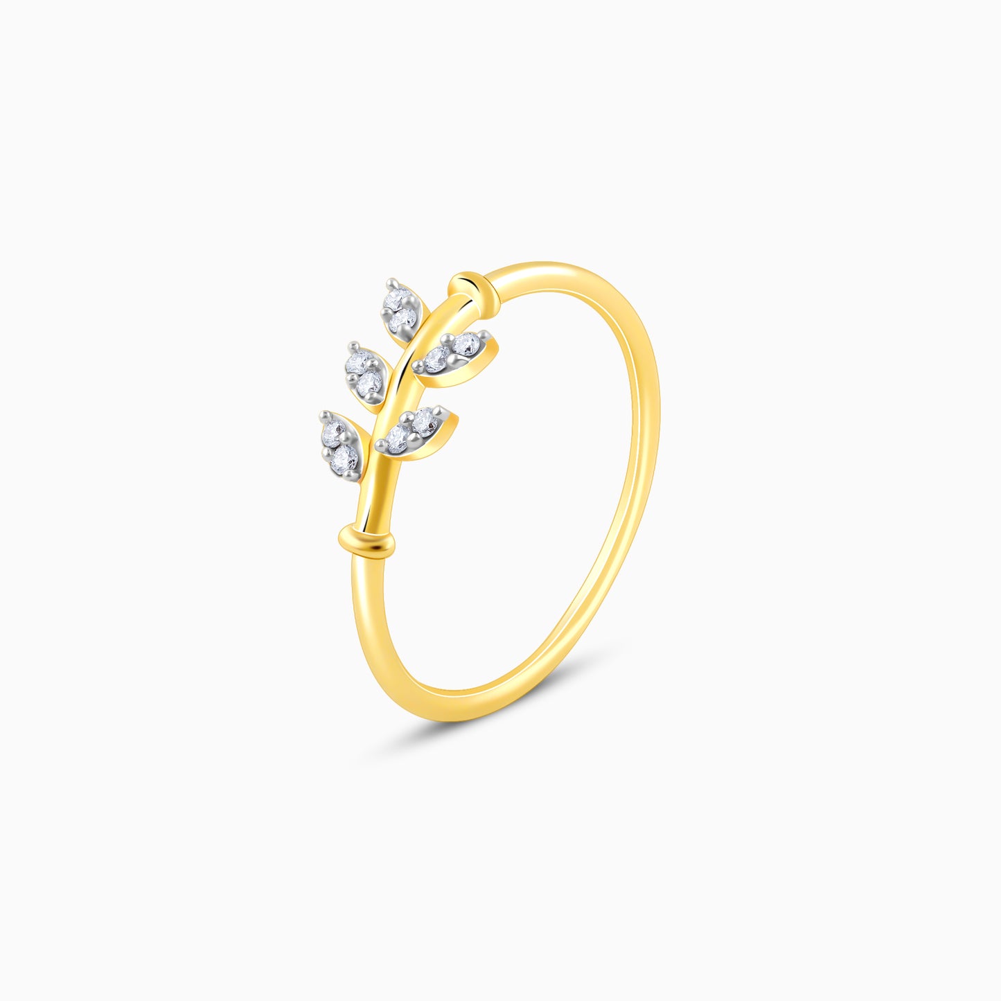 Gold Delicate Leaves Diamond Ring