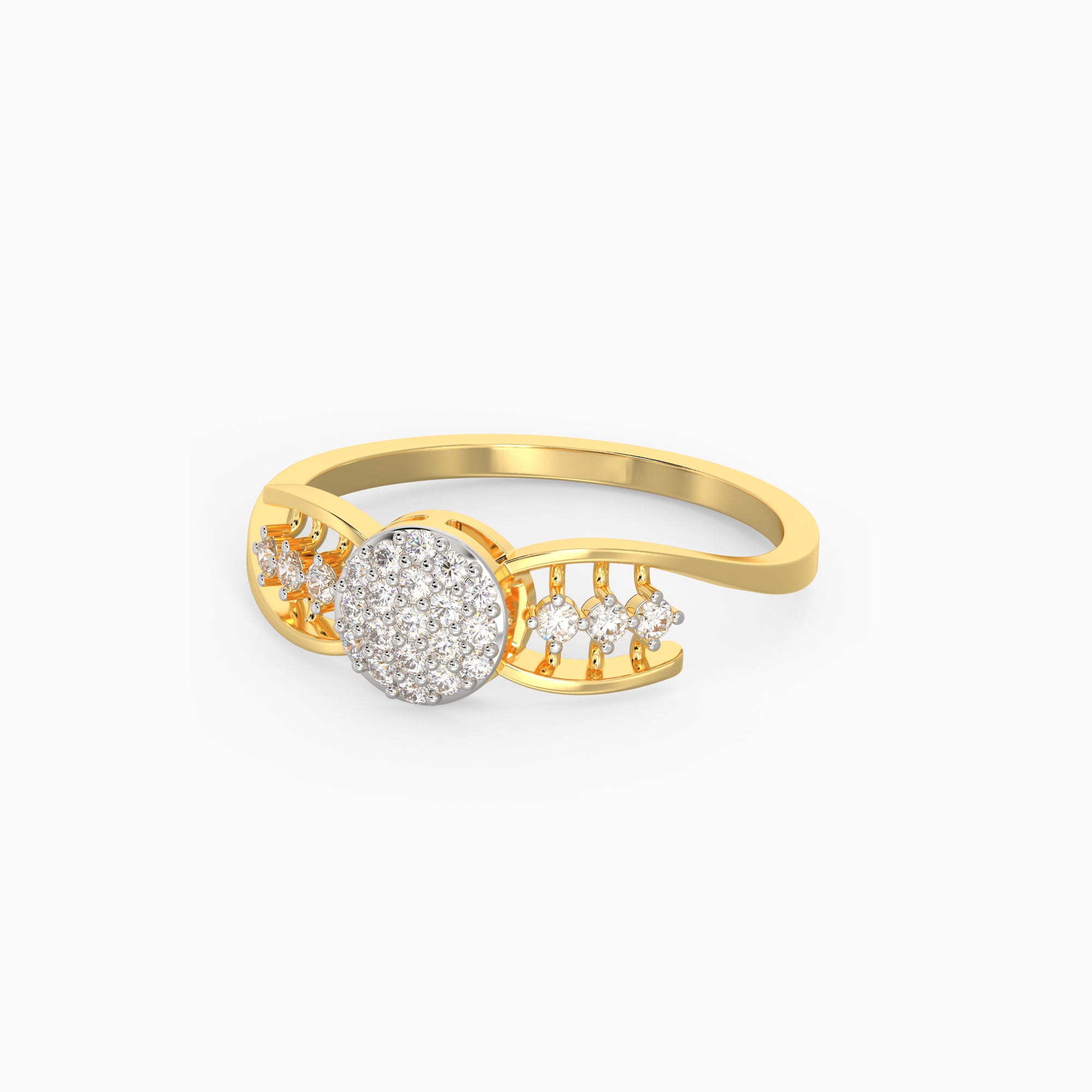 Gold Shining Cluster Diamond Ring - view 4