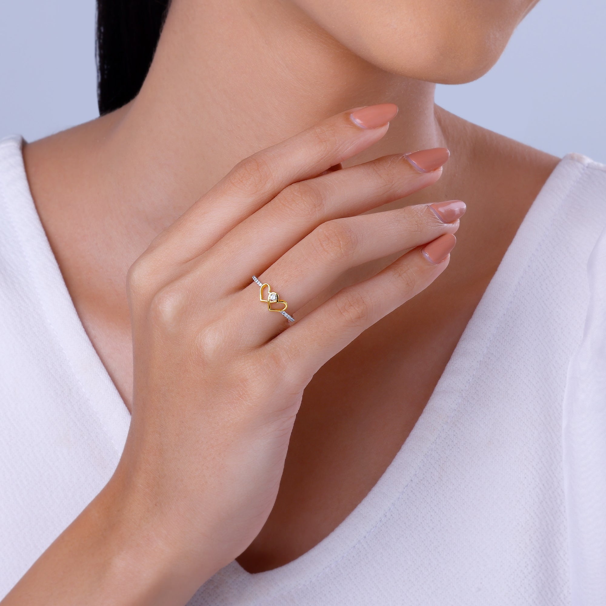 Gold Twin Hearts Diamond Ring - view 3