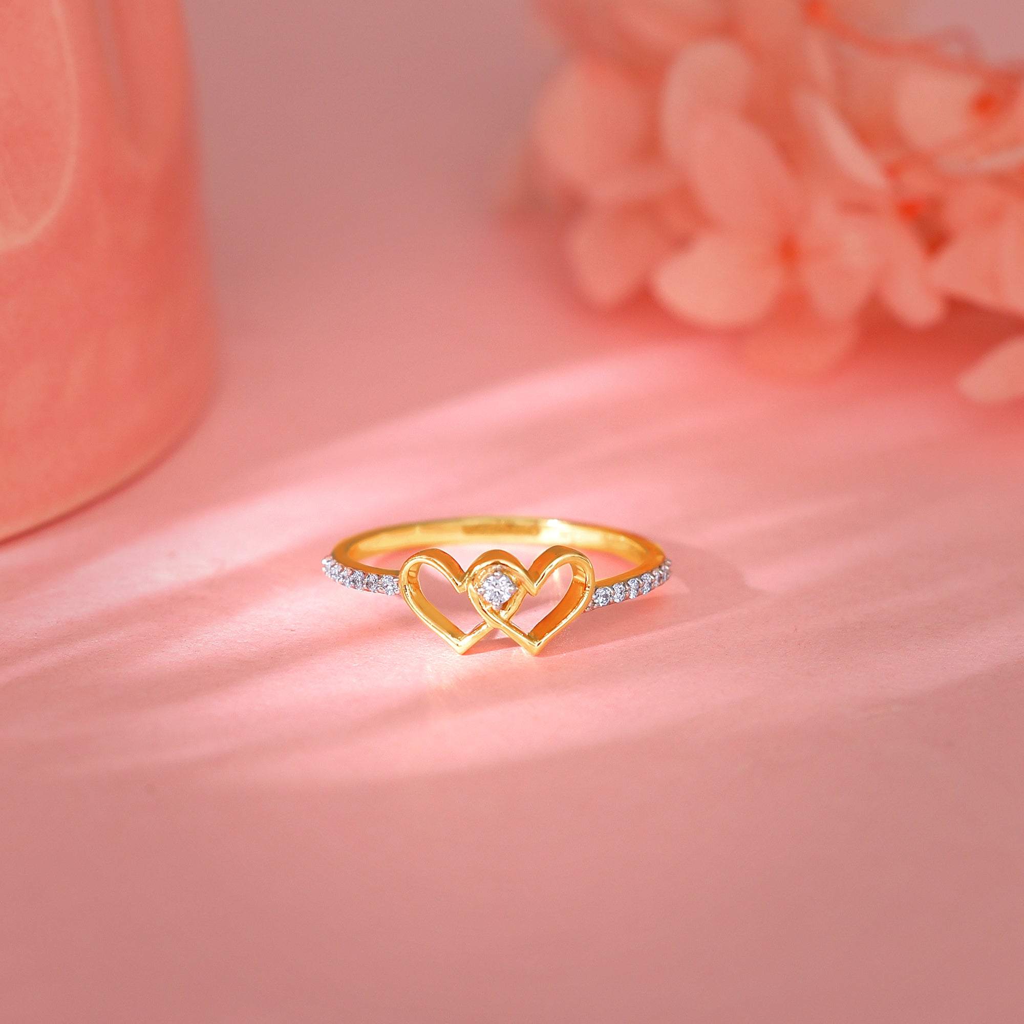 Gold Twin Hearts Diamond Ring - view 2