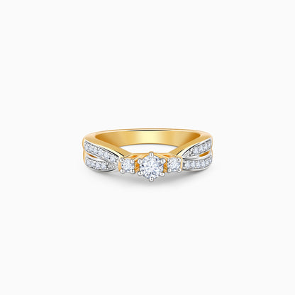 Gold Tidal Solitaire Diamond Ring