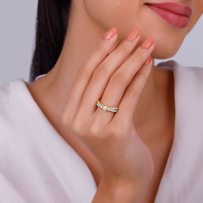 Gold Tidal Solitaire Diamond Ring