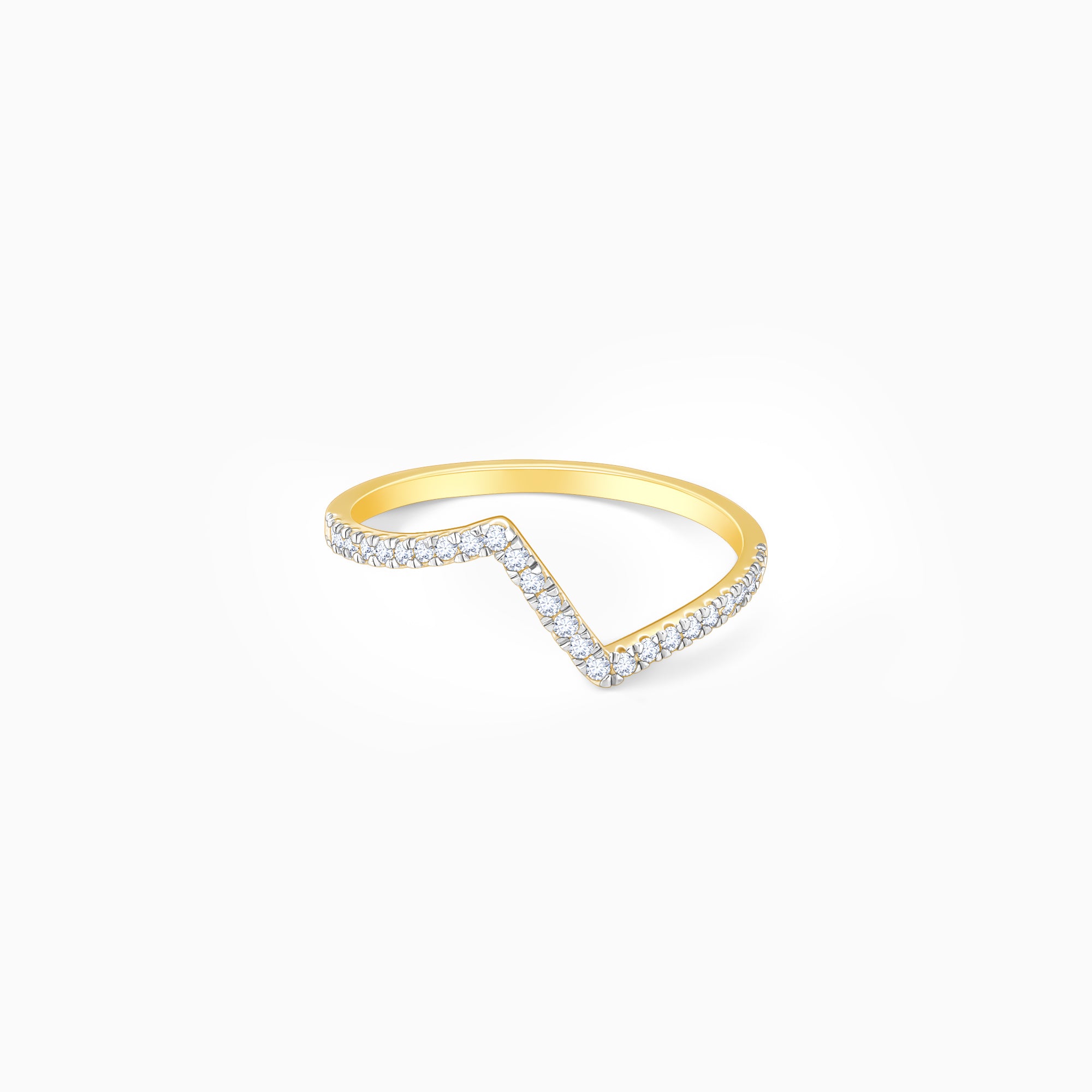14k Yellow Gold White Diamond V-shaped Fashion Rin