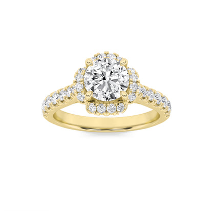 Gold Round Cut Halo Solitaire Diamond Ring