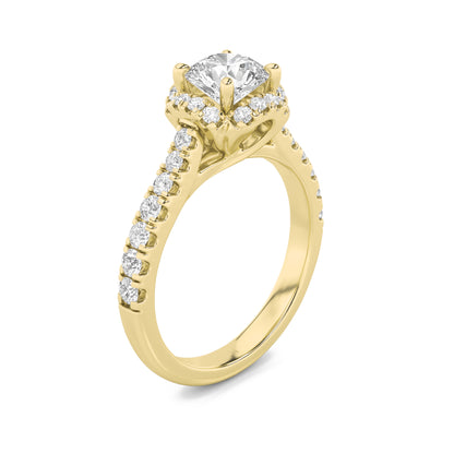 Gold Round Cut Halo Solitaire Diamond Ring