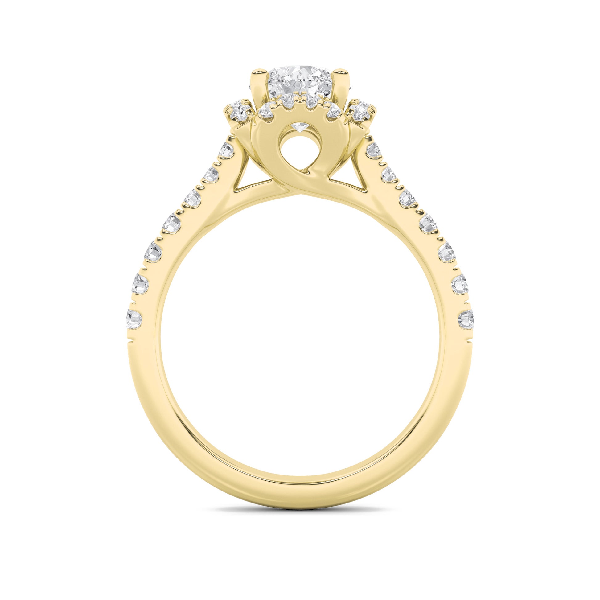 Gold Round-cut Halo Solitaire Diamond Ring with brilliant sparkle