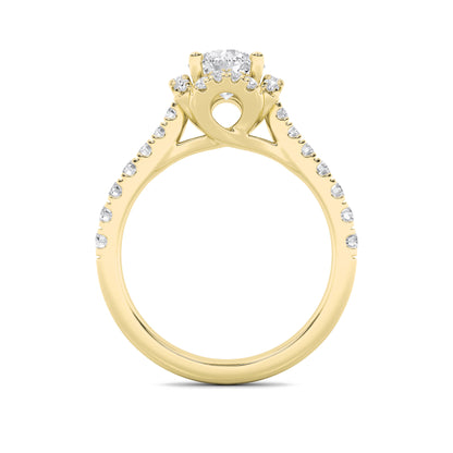 Gold Round-cut Halo Solitaire Diamond Ring with brilliant sparkle