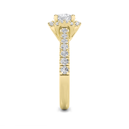 Gold Round Cut Halo Solitaire Diamond Ring