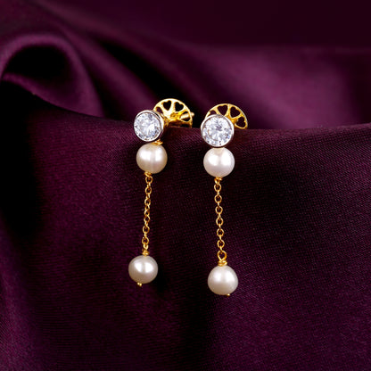 Gold Moonlit Pearls Diamond Earrings