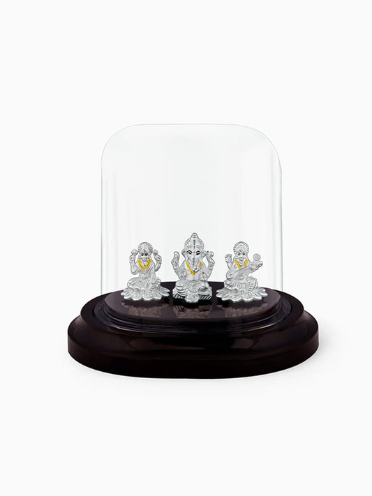 Silver Lakshmi Ganesh Saraswati Prosperity Idol