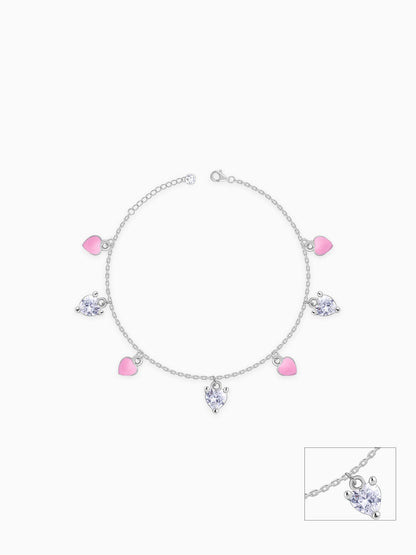 Silver Rosy Heartlet Kids Anklet (0 - 1 Years)