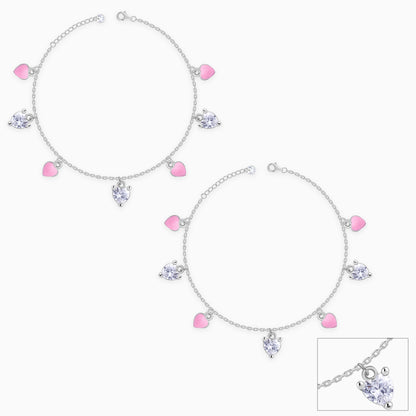 Silver Rosy Heartlet Kids Anklets (0 - 1 Years)