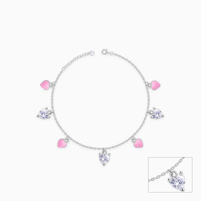 Silver Rosy Heartlet Kids Anklet (0 - 1 Years)
