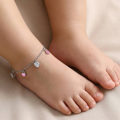 Silver Rosy Heartlet Kids Anklet (0 - 1 Years)