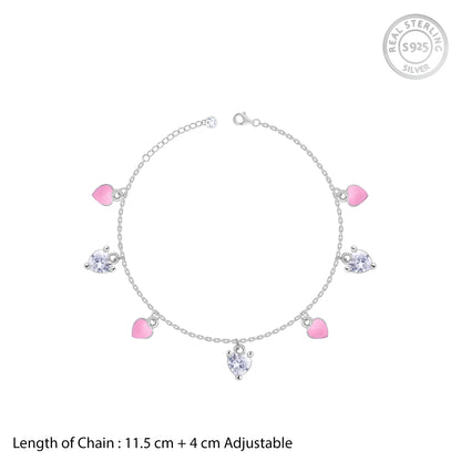 Silver Rosy Heartlet Kids Anklet (0 - 1 Years)