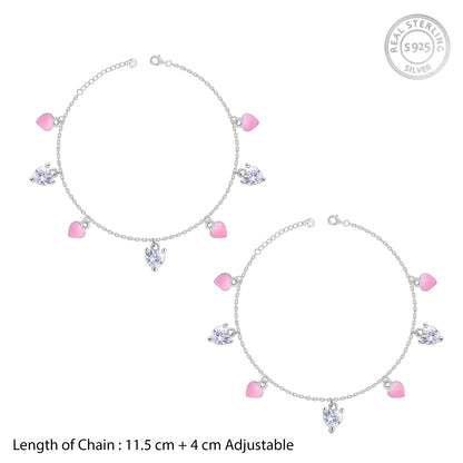 Silver Rosy Heartlet Kids Anklets (0 - 1 Years)