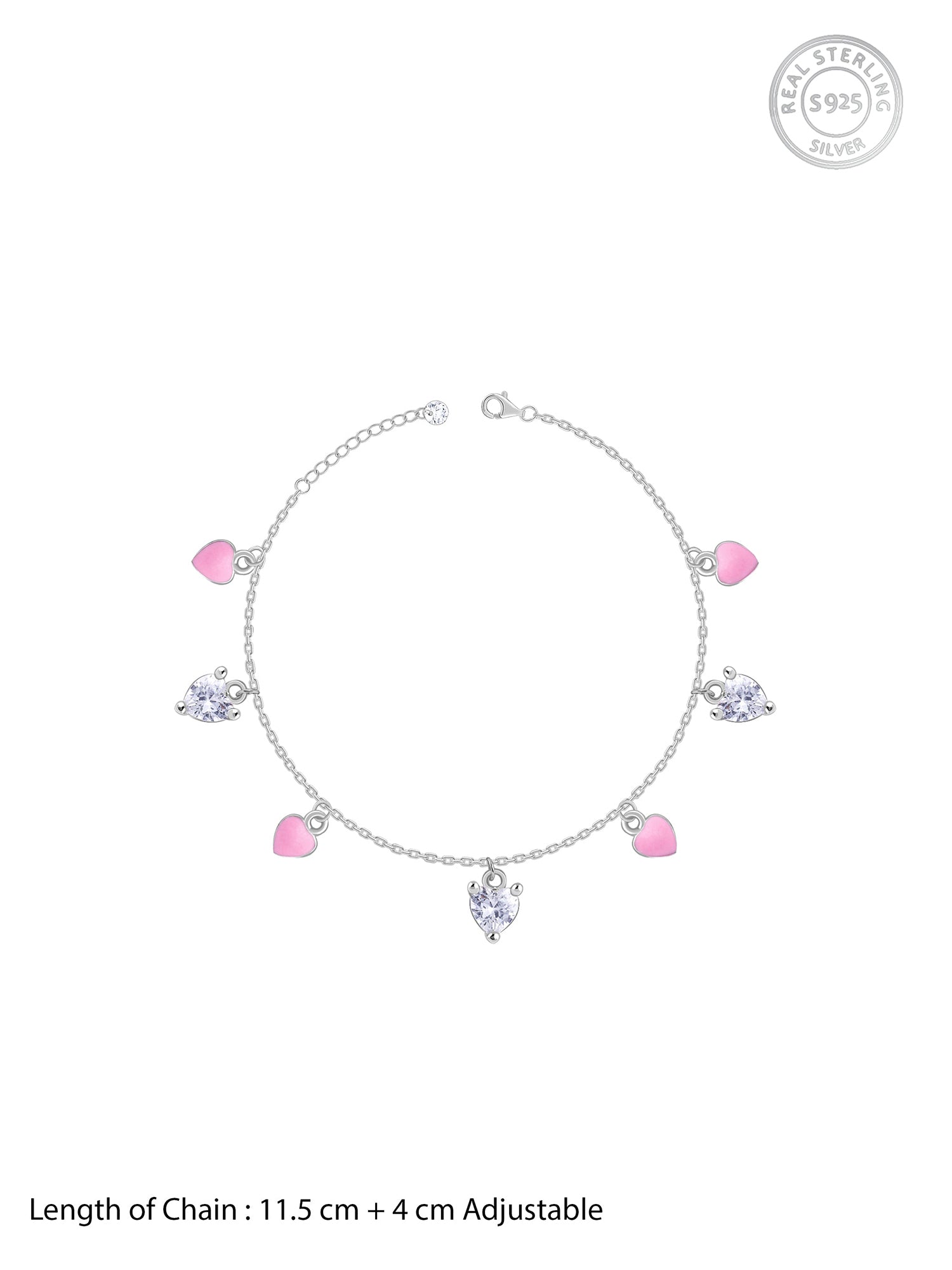 Silver Rosy Heartlet Kids Anklet (0 - 1 Years)