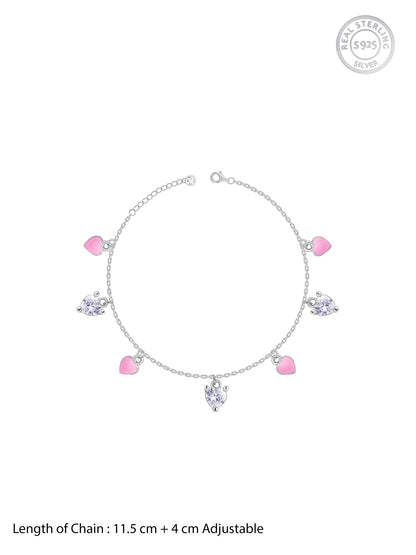 Silver Rosy Heartlet Kids Anklet (0 - 1 Years)