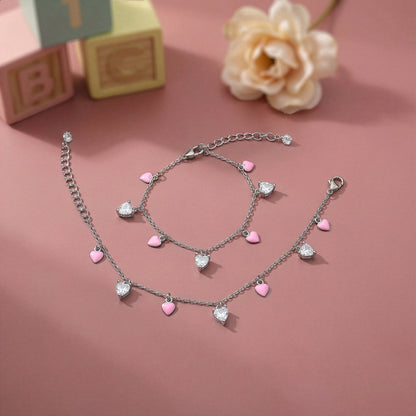Silver Rosy Heartlet Kids Anklets (0 - 1 Years)
