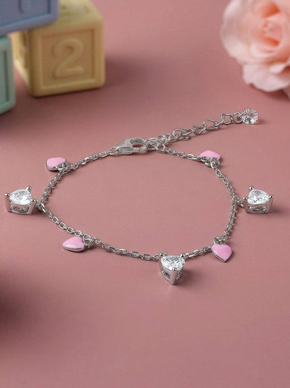 Silver Rosy Heartlet Kids Anklet (0 - 1 Years)