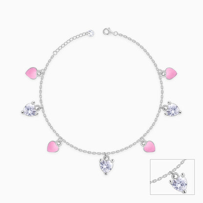 Silver Rosy Heartlet Kids Anklet (1 - 5 Years)