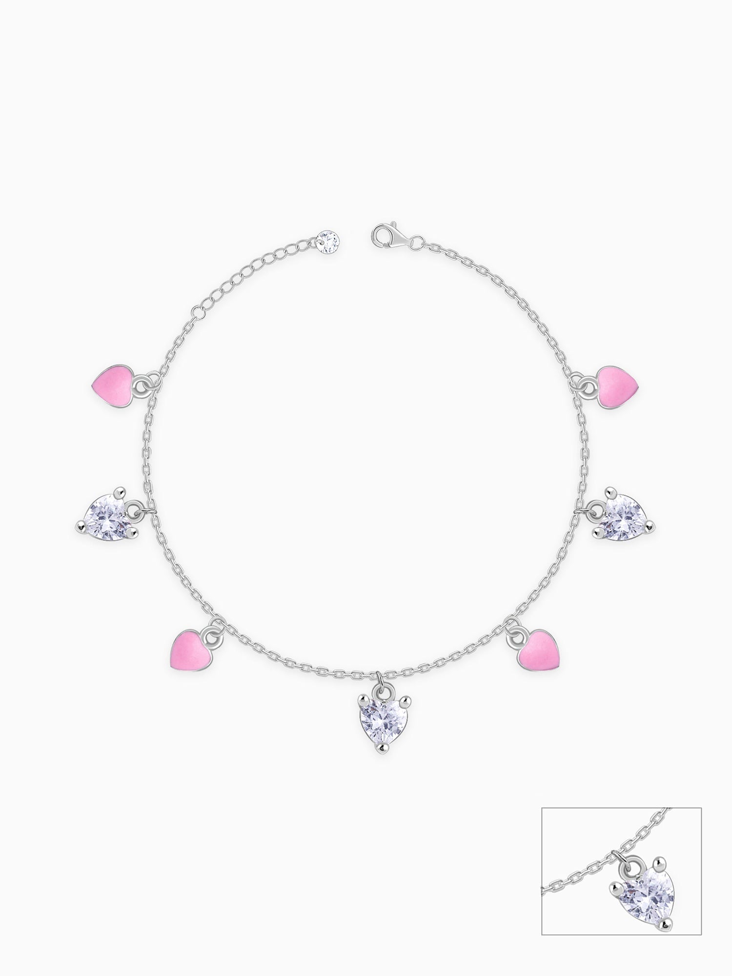 Silver Rosy Heartlet Kids Anklet (1 - 5 Years)