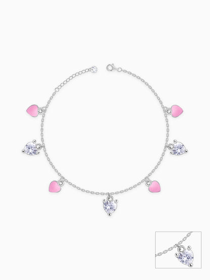 Silver Rosy Heartlet Kids Anklet (1 - 5 Years)