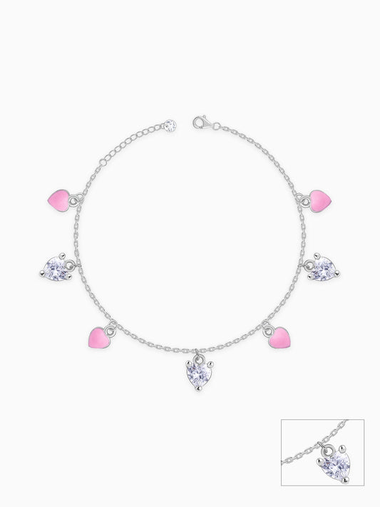 Silver Rosy Heartlet Kids Anklet (1 - 5 Years)